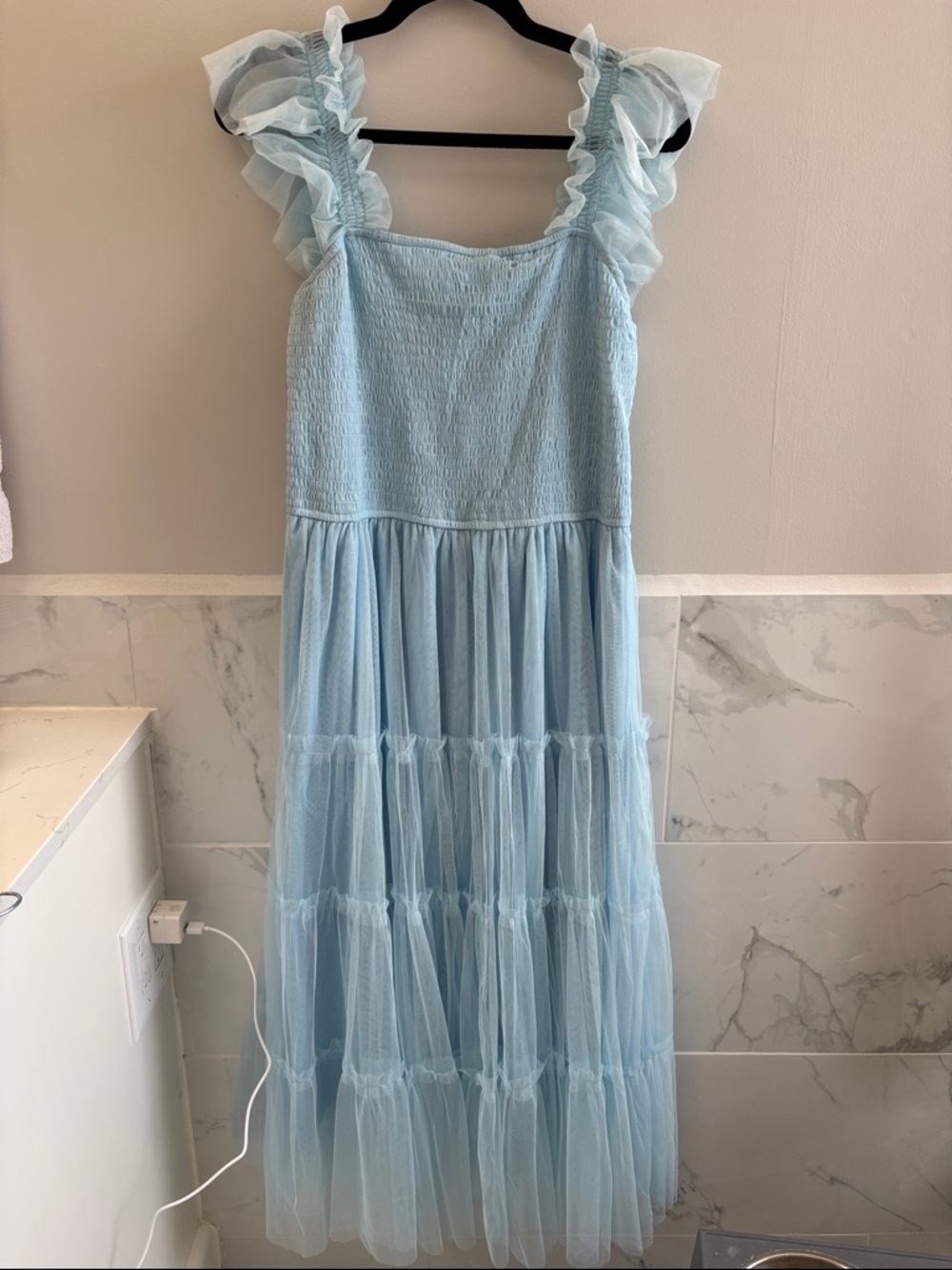 Light Blue Tulle Ruffle Strap Dress